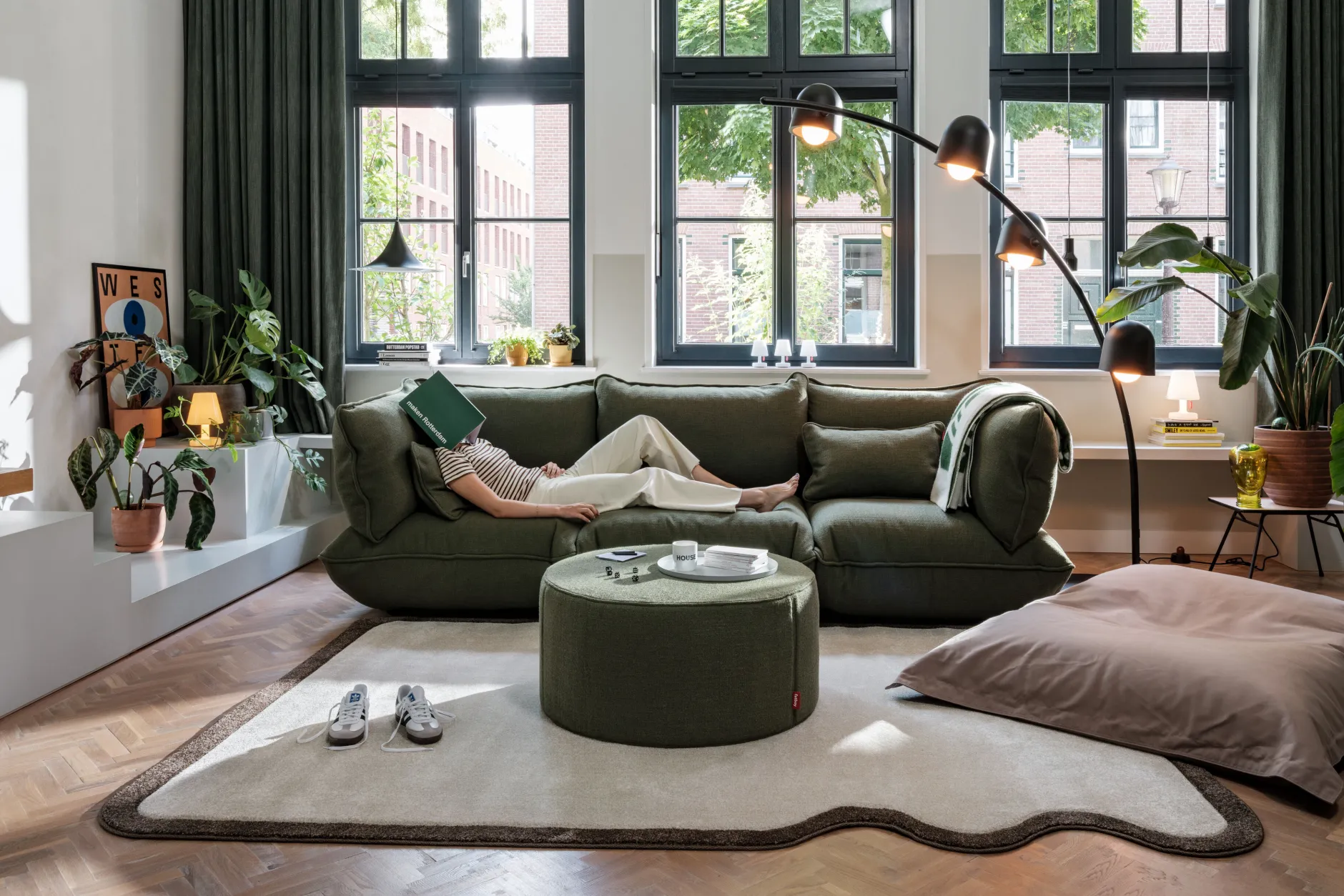 Sumo Hocker Boucle Hocker, grün, 108x108x44 cm