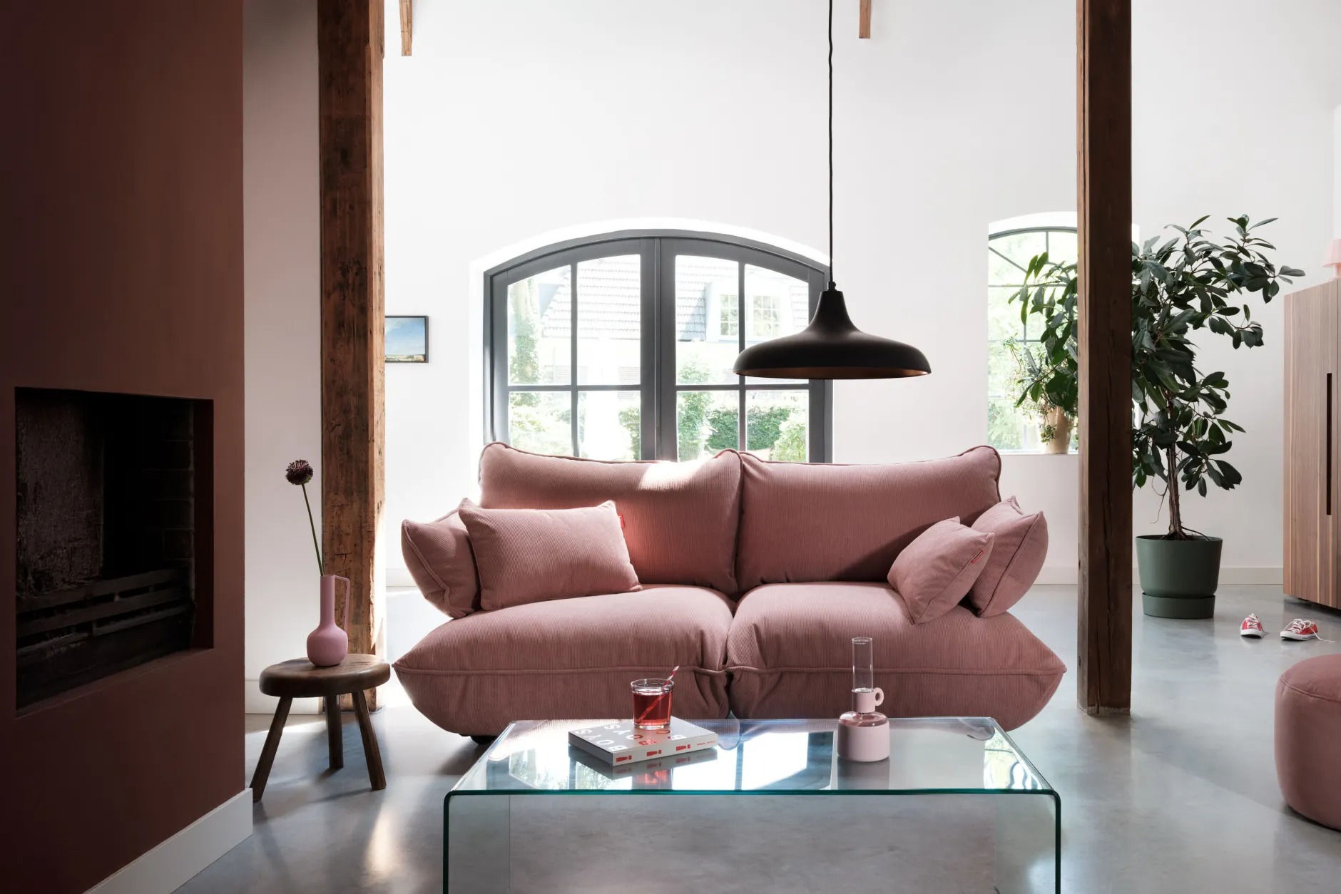 Sumo Loveseat Cord Soft Pink Loveseat, 114x108x90 cm
