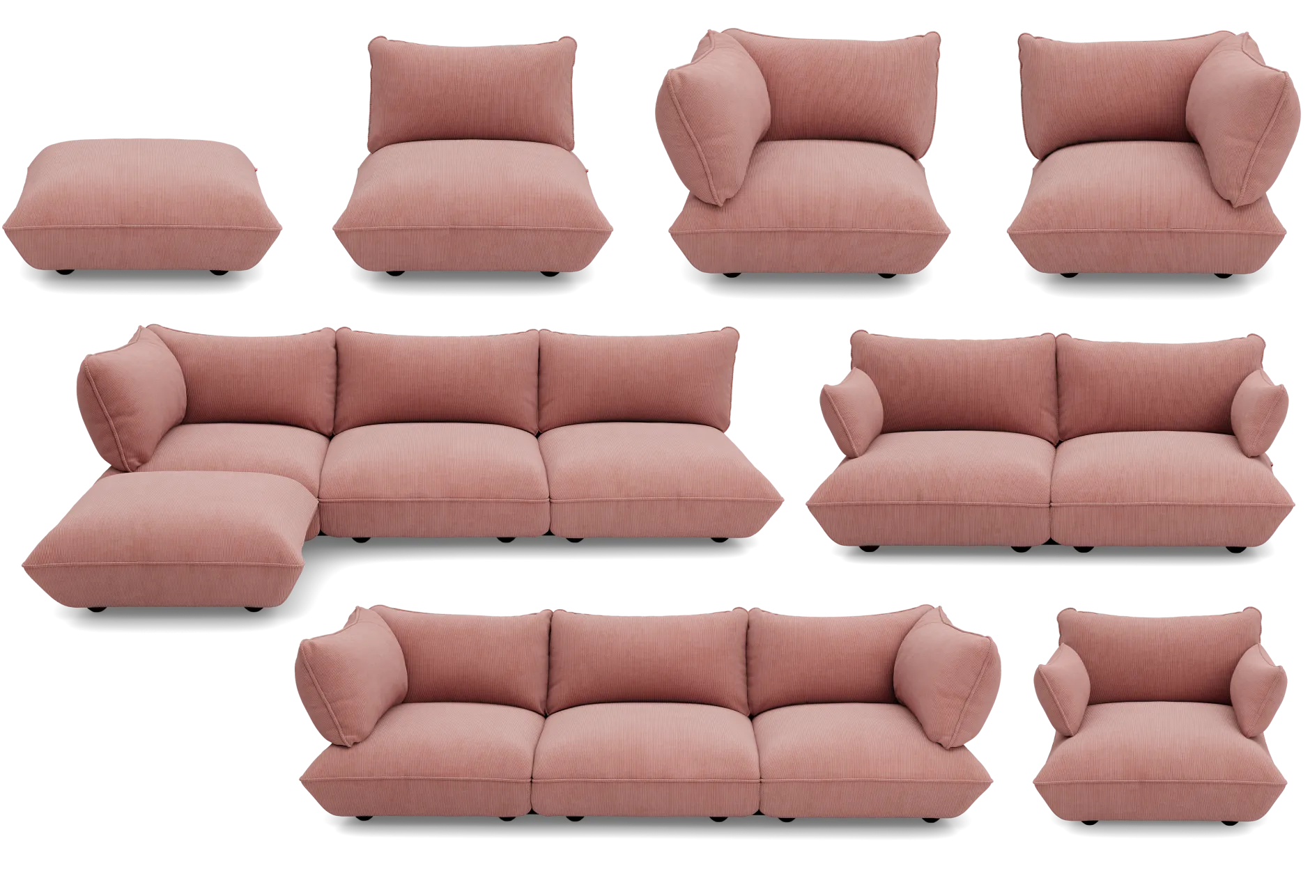 Sumo Loveseat Cord Soft Pink Loveseat, 114x108x90 cm