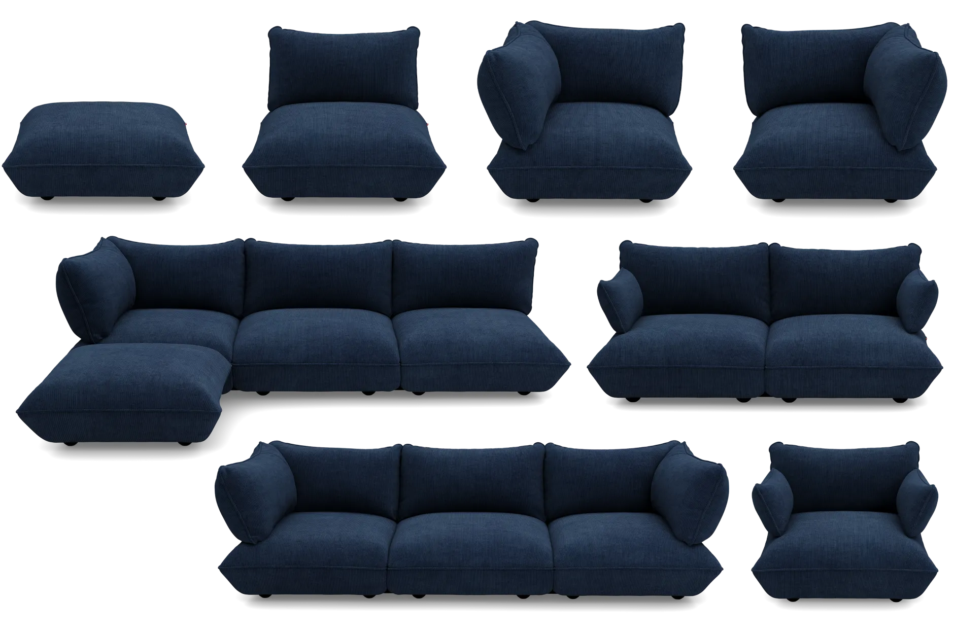 Sumo Sofa Grand Cord Deep Blue Modulares Indoor-Sofa, 301x108x90 cm